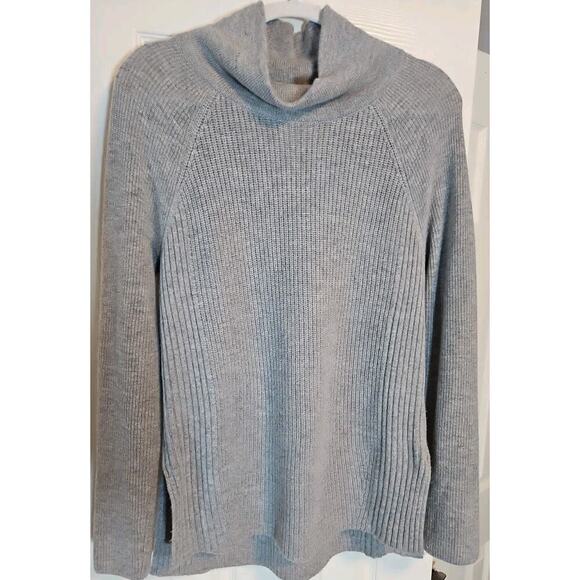 Vince Gray Wool Cashmere Blend Side-Zip Ribbed Turtleneck Sweater Small - Picture 1 of 8